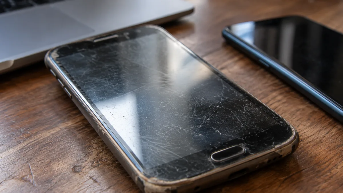 Anciens smartphones et ordinateur portable réunis sur un bureau